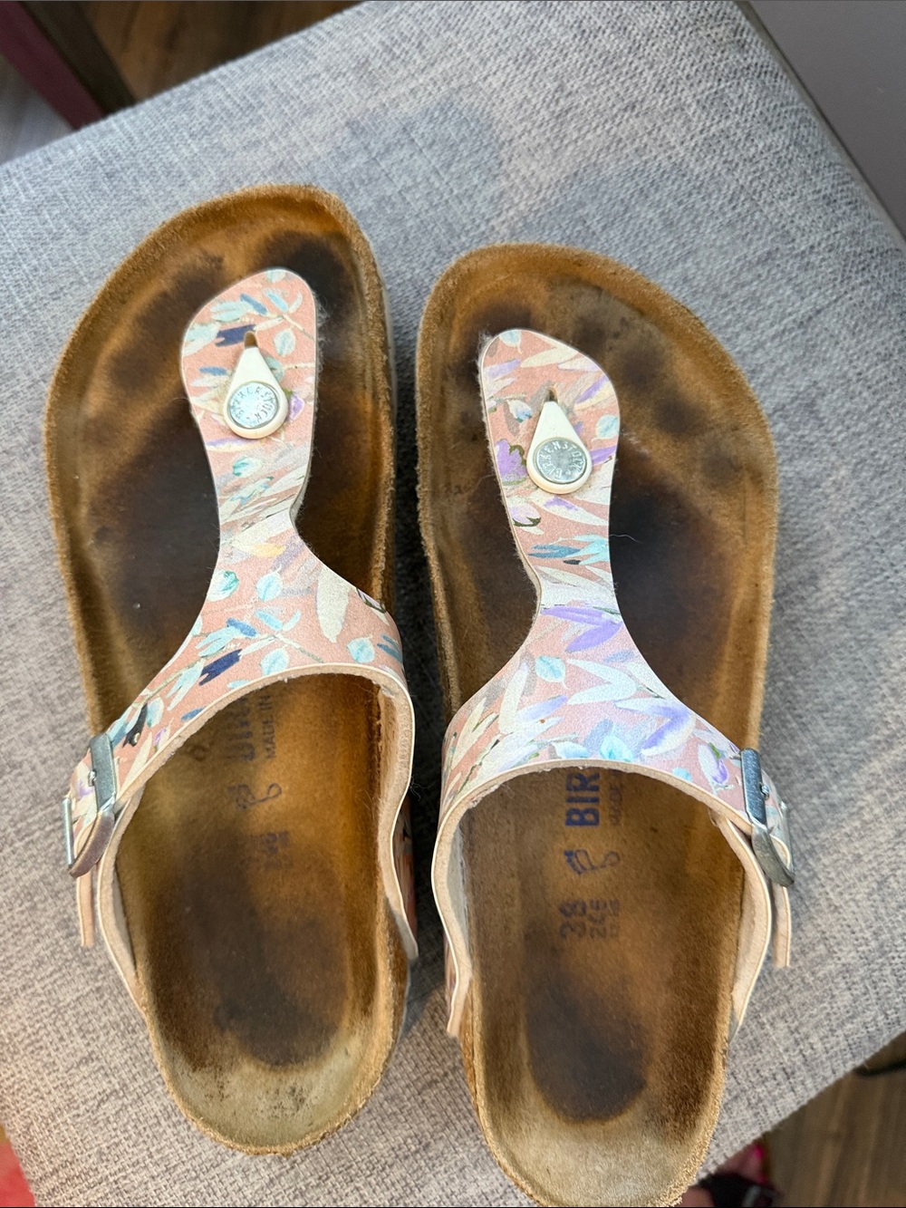 Birkenstock Floral Pastel Pink Gizeh Thong Sandals size 38 7/5